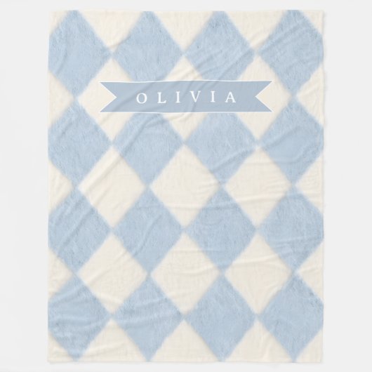 Personalized Preppy Soft Blue Fuzzy Argyle Name Fleecedecke (Vorderseite)