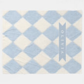 Personalized Preppy Soft Blue Fuzzy Argyle Name Fleecedecke (Vorderseite (Horizontal))