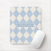 Personalized Preppy Soft Blue Fuzzy Argyle Name Mousepad (Mit Mouse)