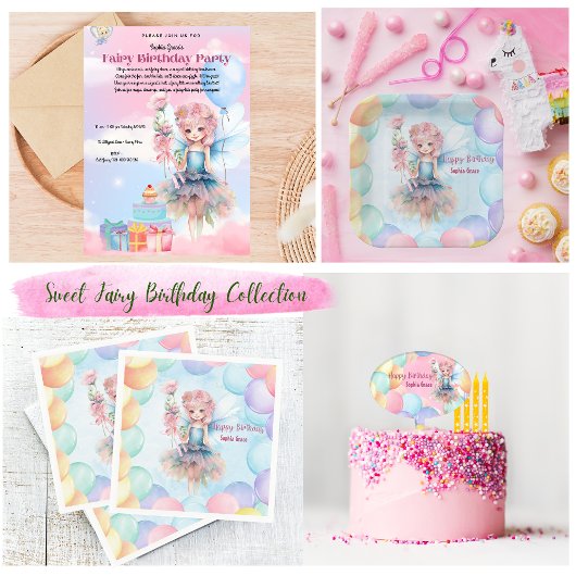 Personalized Pretty Blue Fairy Birthday Napkins  Serviette