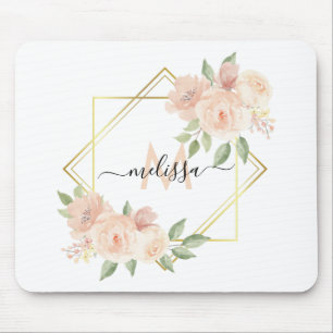 Personalized Pretty Blush Floral Mouse Pad Mousepad