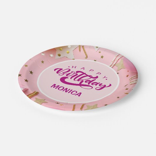 Personalized PRETTY Happy Birthday  Pappteller (Schrägansicht)