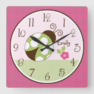 Personalized Pretty Ladybug with dots Clock Quadratische Wanduhr