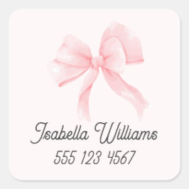 Personalized Pretty Pink Bow Girl Quadratischer Aufkleber