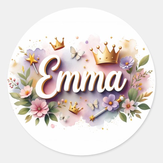 Personalized  Princess Floral Emma Stickers  (Vorderseite)