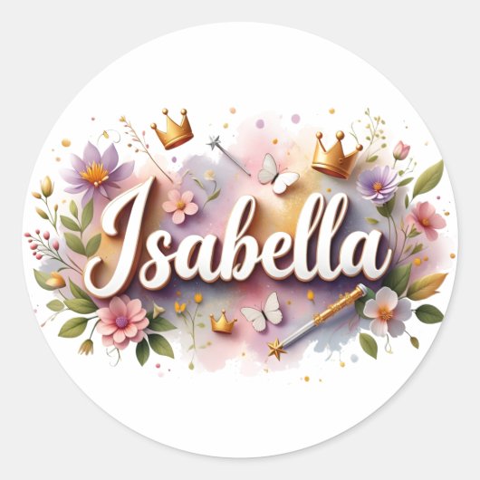 Personalized  Princess Floral Isabella Stickers  (Vorderseite)