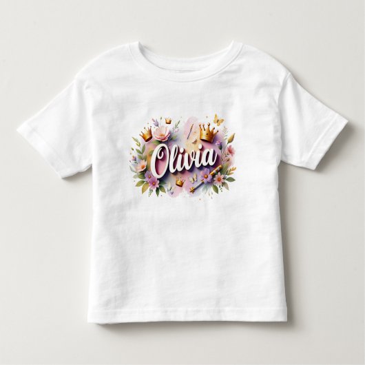 Personalized Princess Floral Kids T-Shirt (Vorderseite)