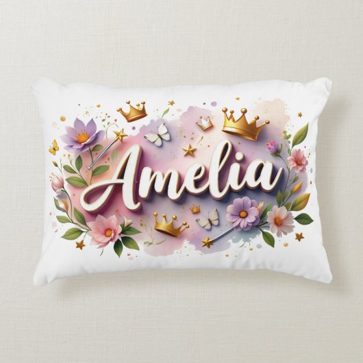Personalized Princess Floral Name Dekokissen (Vorderseite)