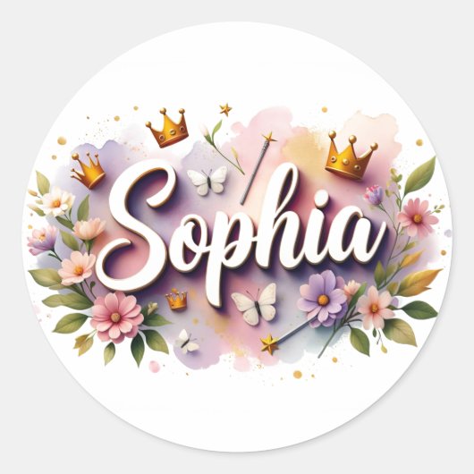 Personalized Princess Floral Name Stickers (Vorderseite)