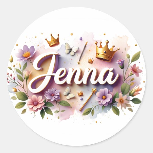 Personalized  Princess Floral Name Stickers  (Vorderseite)