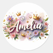 Personalized Princess Floral Name Stickers (Vorderseite)
