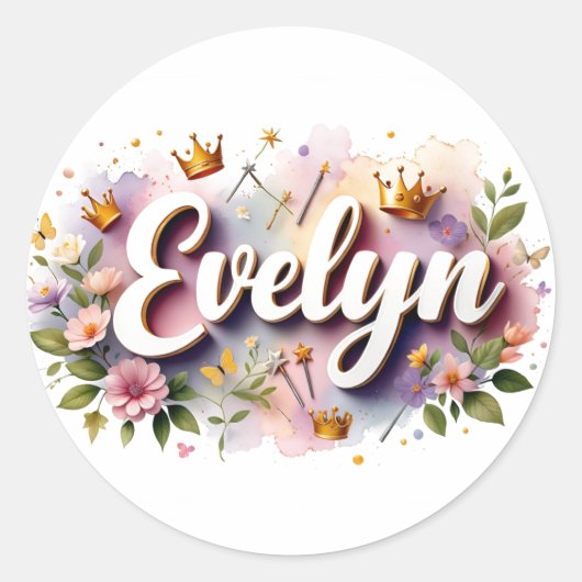 Personalized Princess Floral Name Stickers (Vorderseite)