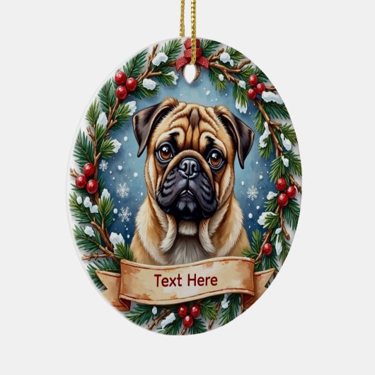 Personalized Pug Christmas Keramik Ornament (Rechts)