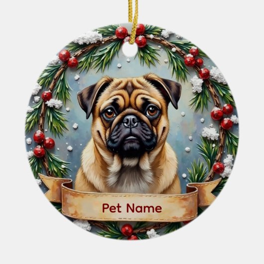 Personalized Pug Christmas Keramik Ornament (Vorne)