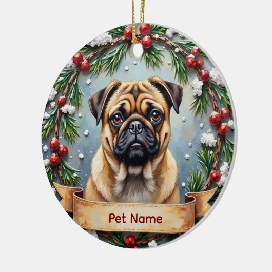 Personalized Pug Christmas Keramik Ornament (Links)