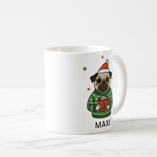 Personalized Pug Dog Christmas Kaffeetasse (VorderseiteRechts)