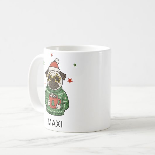 Personalized Pug Dog Christmas Kaffeetasse (Vorderseite Links)