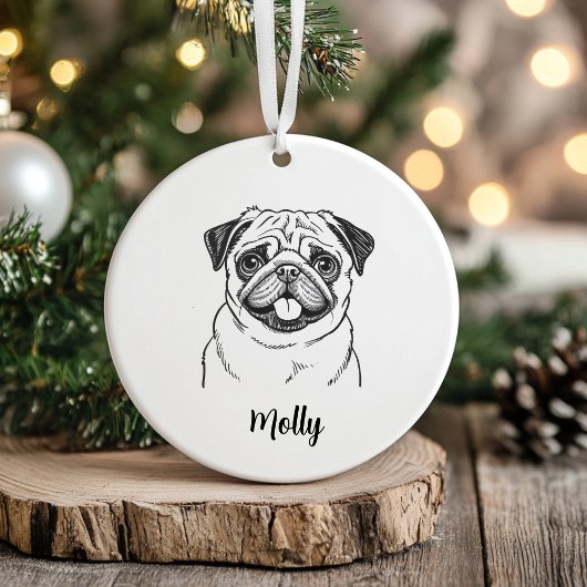 Personalized Pug Dog Christmas Keramik Ornament