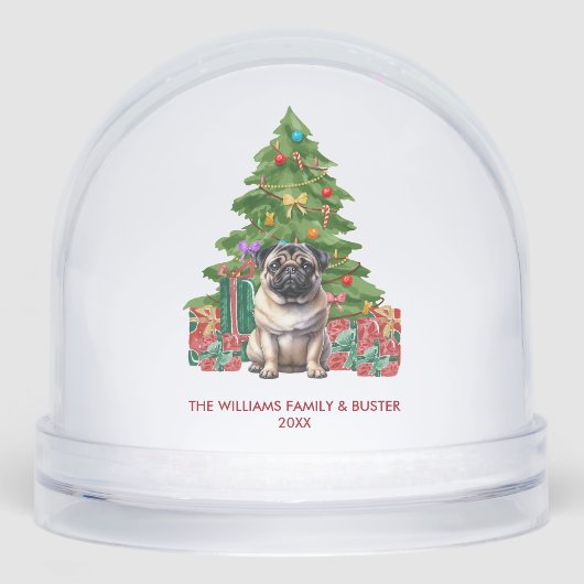 Personalized Pug Dog Christmas Schneekugeln (Vorderseite)