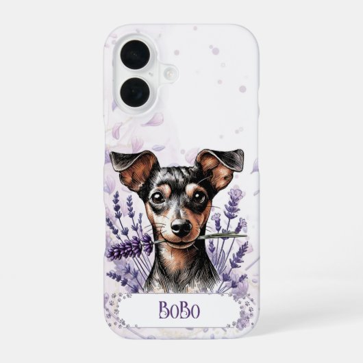 Personalized Pup Phone Case – Min Pin iPhone 16 Hülle (Rückseite)