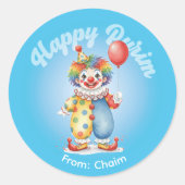 Personalized Purim Sticker - Clown Theme (Vorderseite)