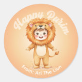 Personalized Purim Sticker – Lion Theme (Vorderseite)
