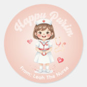 Personalized Purim Sticker – Nurse Theme (Vorderseite)