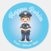 Personalized Purim Sticker - Police Theme (Vorderseite)