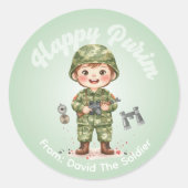 Personalized Purim Sticker – Soldier Theme (Vorderseite)