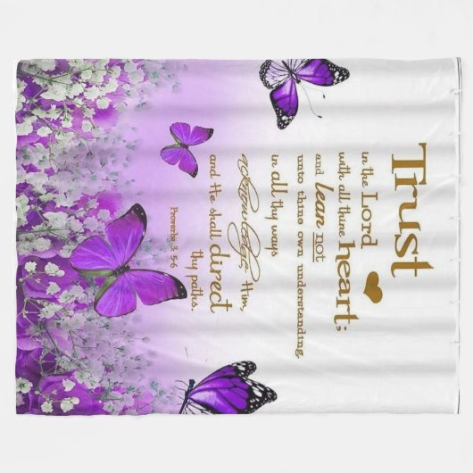 Personalized Purple Butterfly Proverbs 3:5-6 Relig Fleecedecke (Vorderseite (Horizontal))