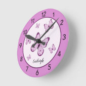Personalized Purple Butterfly Round Clock Runde Wanduhr (Winkel)