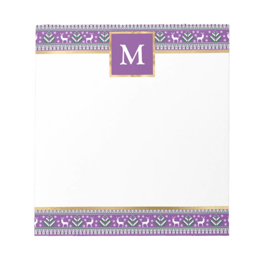Personalized Purple Christmas Fair Isle Notizblock (Vorderseite)