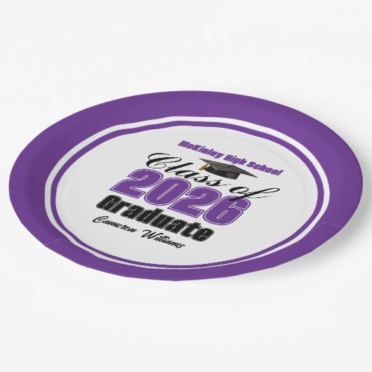 Personalized Purple Class of 2026 Graduation Party Pappteller (Schrägansicht)