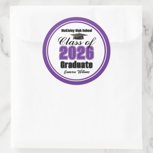 Personalized Purple Class of 2026 Graduation Party Runder Aufkleber (Tasche)