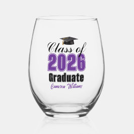 Personalized Purple Class of 2026 Graduation Weinglas Ohne Stiel