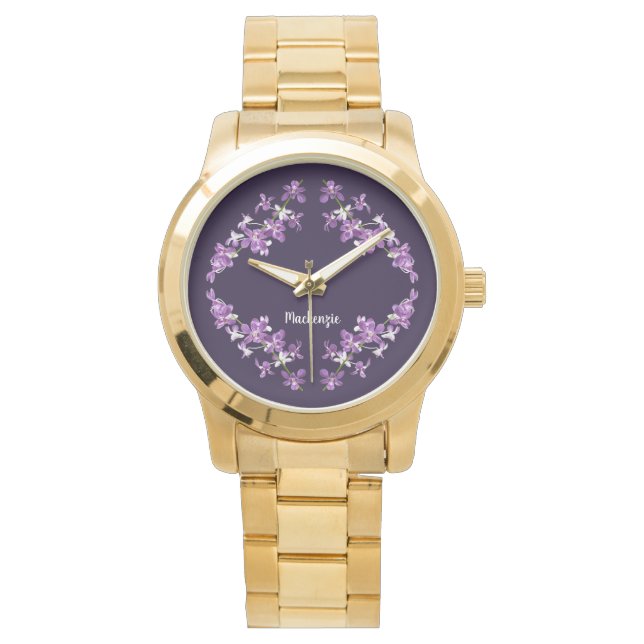 Personalized Purple Dendrobium Orchids Motif Armbanduhr (Vorderseite)