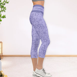 Personalized Purple Elegant Floral Capri Leggings