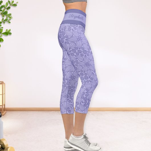 Personalized Purple Elegant Floral Capri Leggings