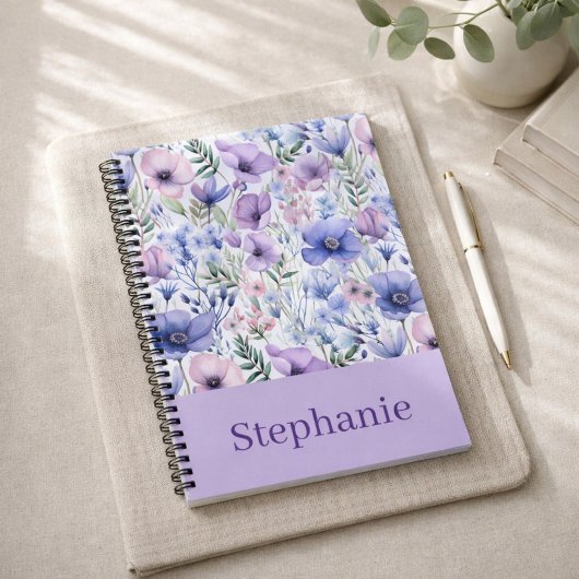 Personalized Purple Floral Elegant Custome Name Notizblock