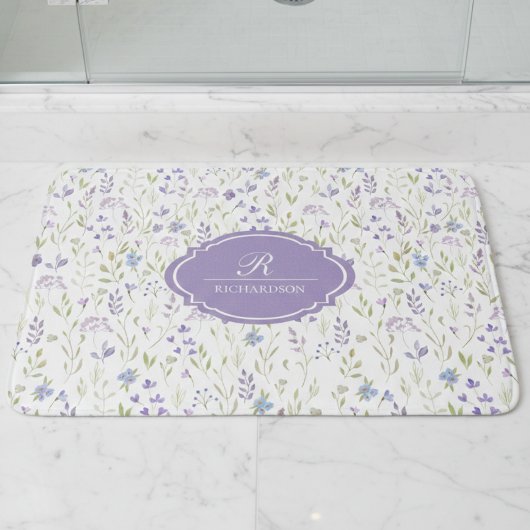 Personalized Purple Floral Monogram Badematte