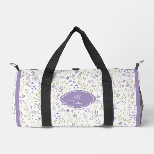 Personalized Purple Floral Monogram Duffle Bag (Vorderseite)