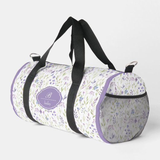 Personalized Purple Floral Monogram Duffle Bag (Rechte Ecke)