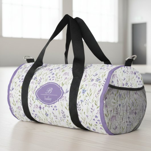 Personalized Purple Floral Monogram Duffle Bag