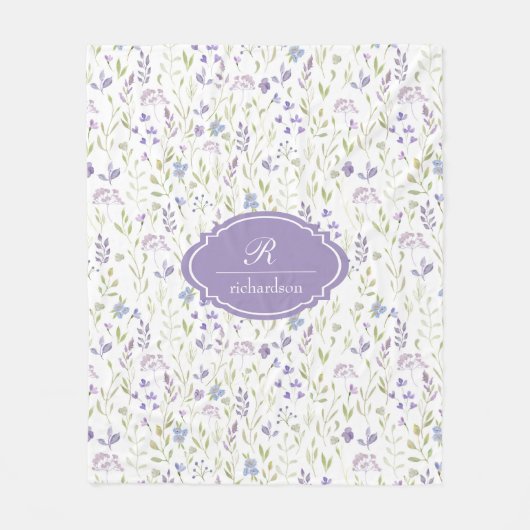 Personalized Purple Floral Monogram Fleecedecke (Vorderseite)