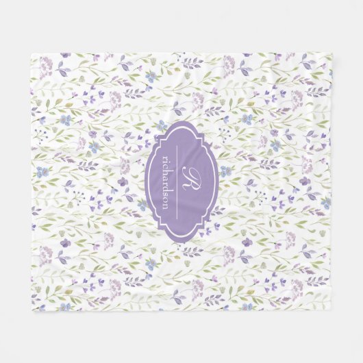 Personalized Purple Floral Monogram Fleecedecke (Vorderseite (Horizontal))