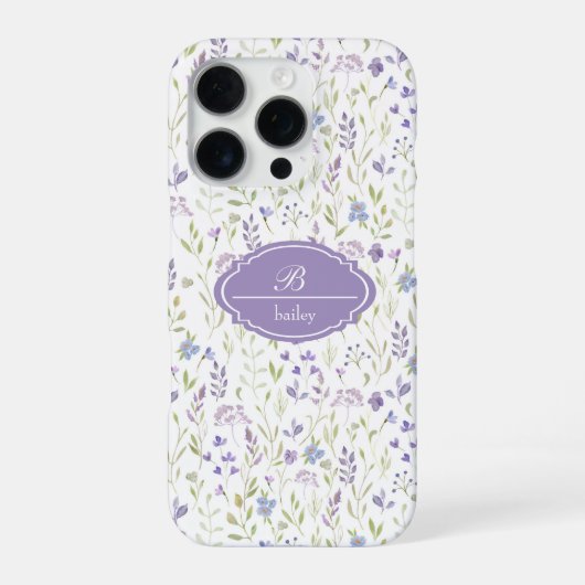Personalized Purple Floral Monogram iPhone Hülle (Rückseite)