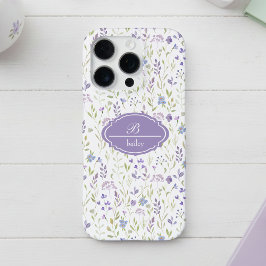 Personalized Purple Floral Monogram iPhone 16 Pro Hülle