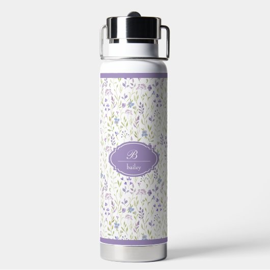 Personalized Purple Floral Monogram Trinkflasche (Hinten)