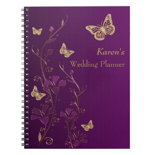 Personalized Purple Gold Butterfly Floral Notebook Notizblock (Vorderseite)