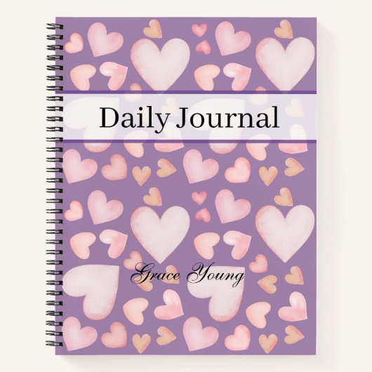 Personalized Purple Heart Daily Journal Custom Notizblock (Vorderseite)